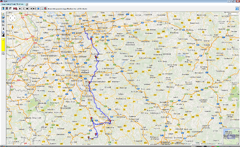 Anfahrt Bochum -&gt; Klotten<br />Tour erstellt mit Tyre für Tomtom Rider 2